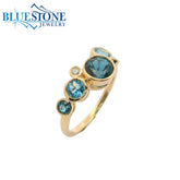 14KYG Bezel Ring w/ Blue Topazes & Diamonds - Sz. 7